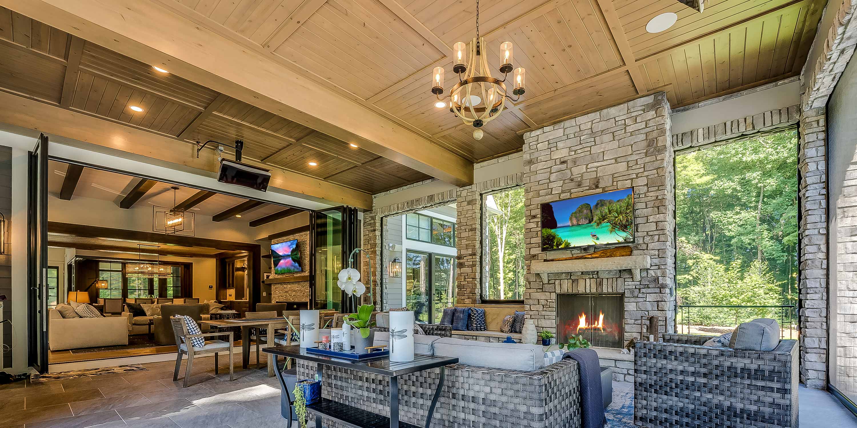 wooden walls and screen area on covered porch seura technology